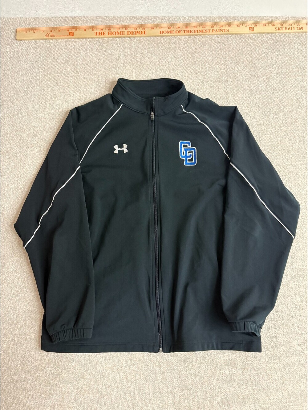 Under Armour Mens Large Black All Season Gear Full Zip Track Jacket Embroidered